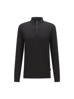 BOSS langærmet poloshirt med økologisk bomuld i sort til herre
