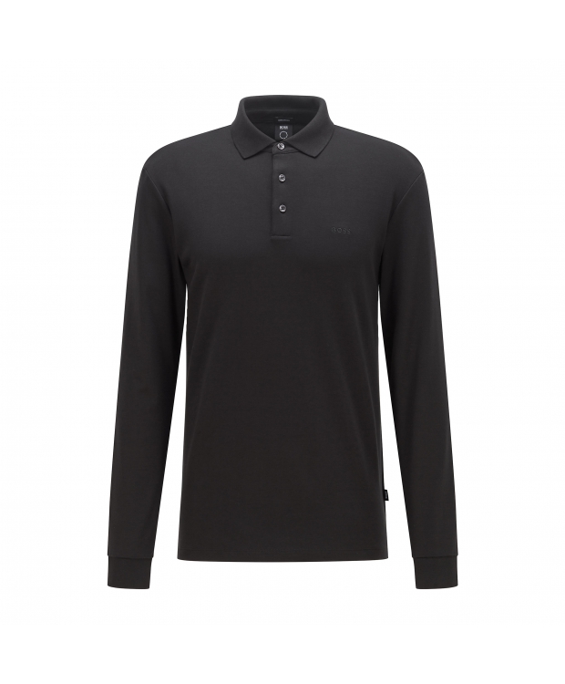 BOSS langærmet poloshirt med økologisk bomuld i sort til herre