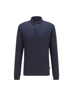 BOSS langærmet poloshirt med økologisk bomuld i navy til herre