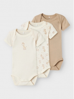 Name It 3pak Bodystocking i beige og hvid med giraffer til baby