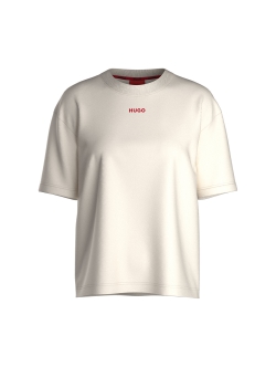 HUGO shuffle t-shirt i beige med hvidt logo til kvinder