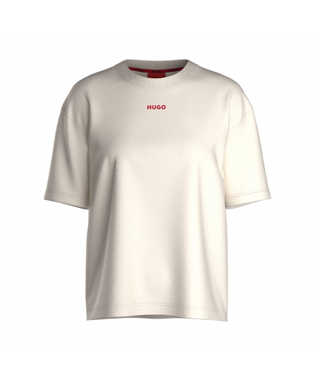HUGO shuffle t-shirt i beige med hvidt logo til kvinder