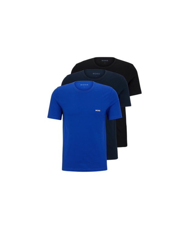 BOSS 3pak t-shirts med økologisk bomuld i sort og blå til herre