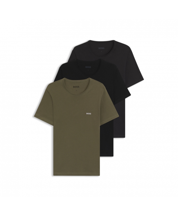 BOSS 3pak bomuld t-shirts i sort, grøn og grå til herre | Regular fit