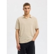 Selected strikket pullover polo i beige til herre.
