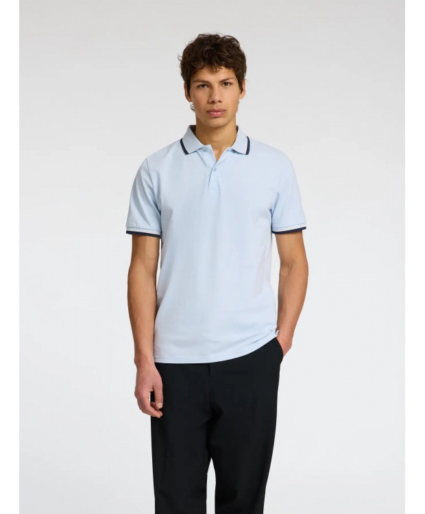Selected kortærmet Atlas polo i lys blå til herre - OUTLET billede