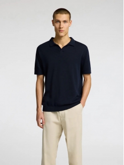Selected strikket pullover polo i navy til herre