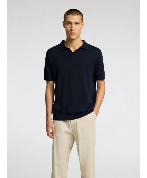 Selected strikket pullover polo i navy til herre