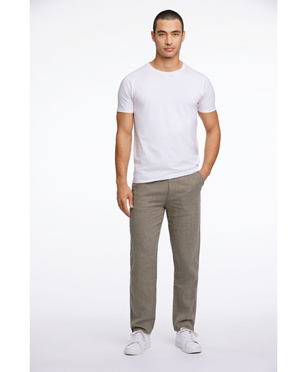Lindbergh linen blend herringbone bukser i army til herre