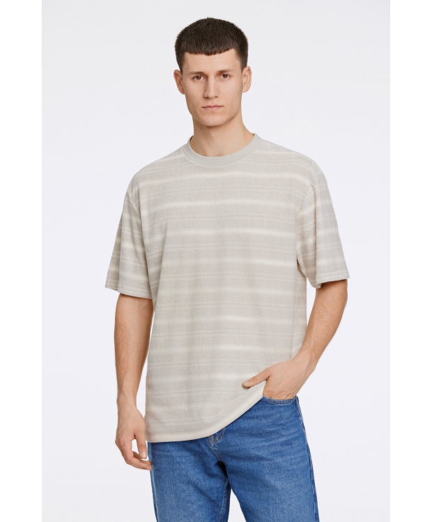 Lindbergh O-neck T-Shirt Towel Striped I beige til herre