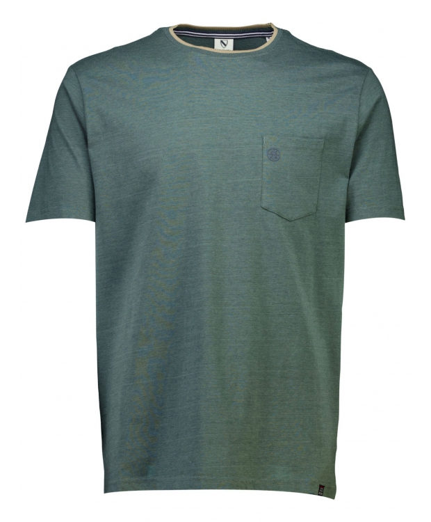Lindbergh-STRIPED O-NECK TEE-DUSTY GREEN