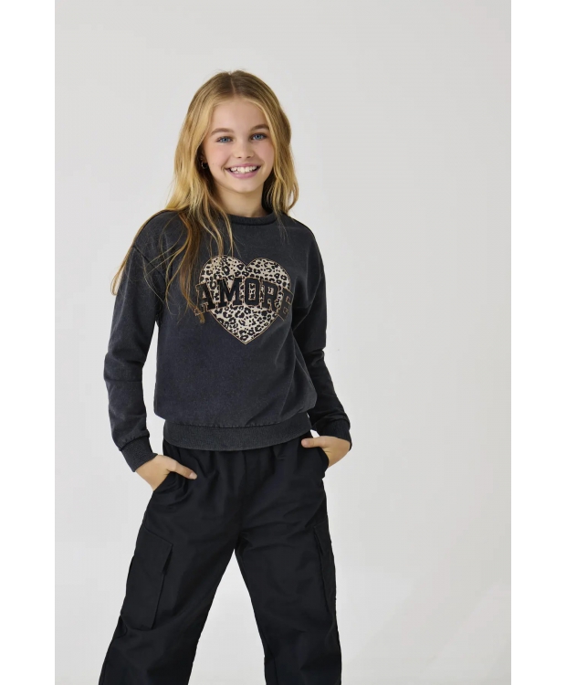 KIDS ONLY KOGRUNA sweatshirt i mørkegrå til piger