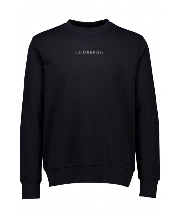 Lindbergh Sort sweatshirt med logoprint og O-hals i sort til herre