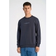 Lindbergh Navy sweatshirt med logoprint O-hals til herre
