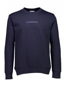 Lindbergh Navy sweatshirt med logoprint O-hals til herre