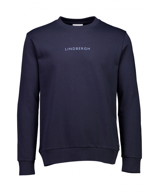 Lindbergh Navy sweatshirt med logoprint O-hals til herre