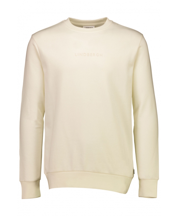 Lindbergh Pearl hvid sweatshirt med logoprint O-hals til herre
