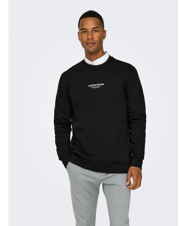 ONLY & SONS sweatshirt med rund hals i sort til herre