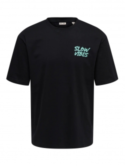 ONLY & SONS t-shirt med Slow Vibes print i sort til herre