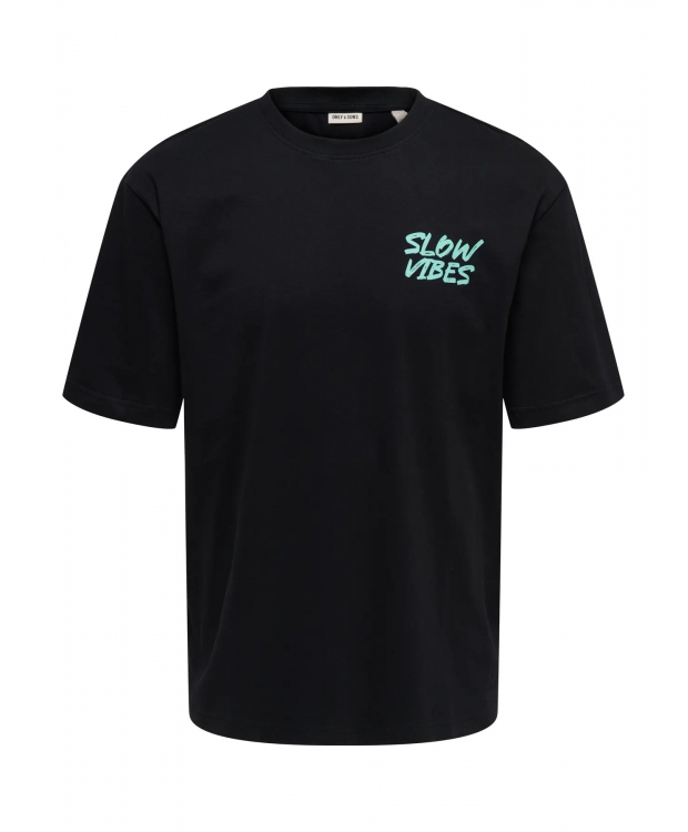 ONLY & SONS t-shirt med Slow Vibes print i sort til herre