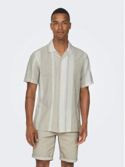 ONLY & SONS T-shirt skjorte i Vintage Khaki med striber til herre