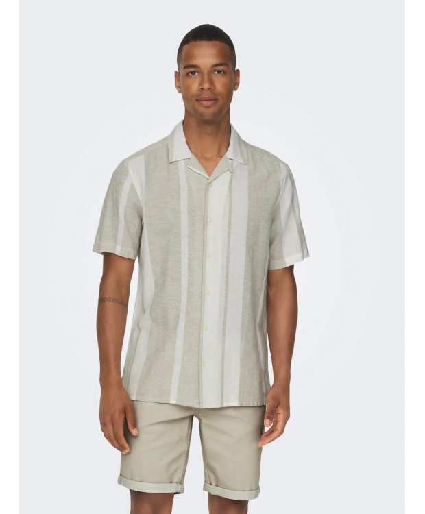 ONLY & SONS T-shirt skjorte i Vintage Khaki med striber til herre