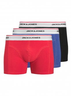 Jack & Jones 3pak trunks i rød, sort og blå med farvet elastik til herre