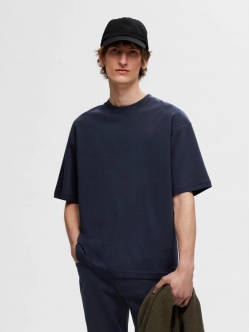 Selected t-shirt med rund hals i navy til herre