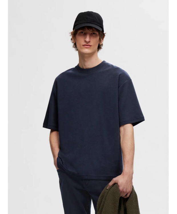 Selected t-shirt med rund hals i navy til herre