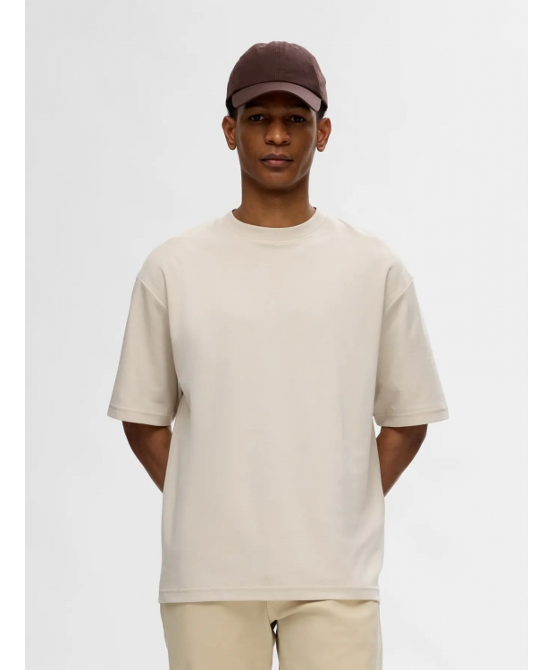 Selected t-shirt med rund hals i beige til herre