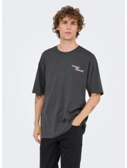ONLY & SONS t-shirt i Grey Pinstripe til herre | Relaxed fit |