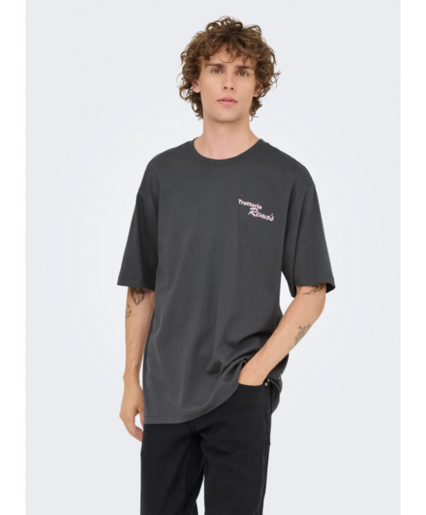 ONLY & SONS t-shirt i Grey Pinstripe til herre | Relaxed fit |