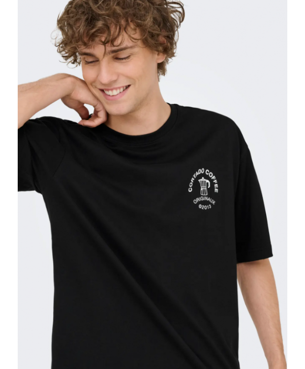ONLY & SONS t-shirt i Black til herre med print | Relaxed fit |