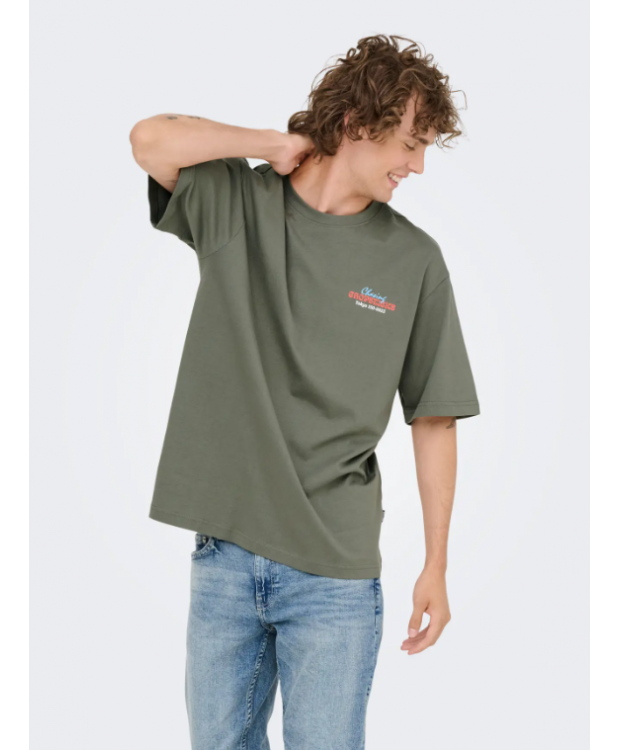 ONLY & SONS t-shirt med Chinatown Noodles print i Cator Grey til herre