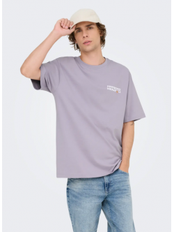ONLY & SONS t-shirt med Lisboa print i Lavender Gray til herre