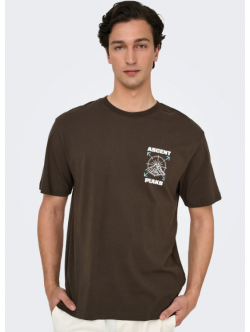 ONLY & SONS T-Shirt i Demitasse med Ascent Peaks print til herre