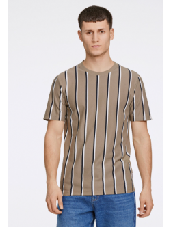 Lindbergh T-shirt m. rund-hals i DK STONE med striber til herre