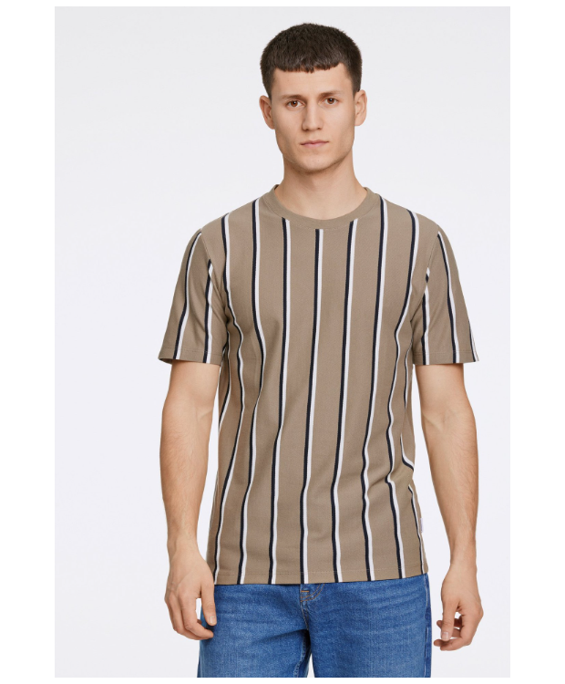 Lindbergh T-shirt m. rund-hals i DK STONE med striber til herre