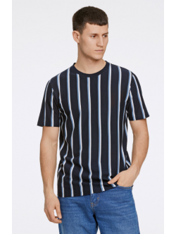 Lindbergh T-shirt m. rund-hals i Navy blå med striber til herre