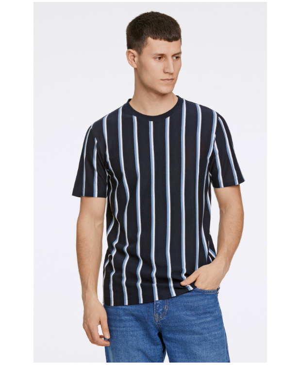 Lindbergh T-shirt m. rund-hals i Navy blå med striber til herre
