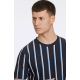 Lindbergh T-shirt m. rund-hals i Navy blå med striber til herre