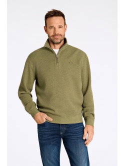 Sweatshirt med halv lynlås og vaffelstruktur i olivengrøn
