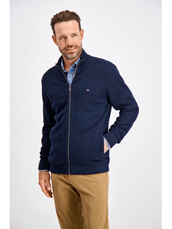 BISON Navy strikcardigan i uldblanding til herre