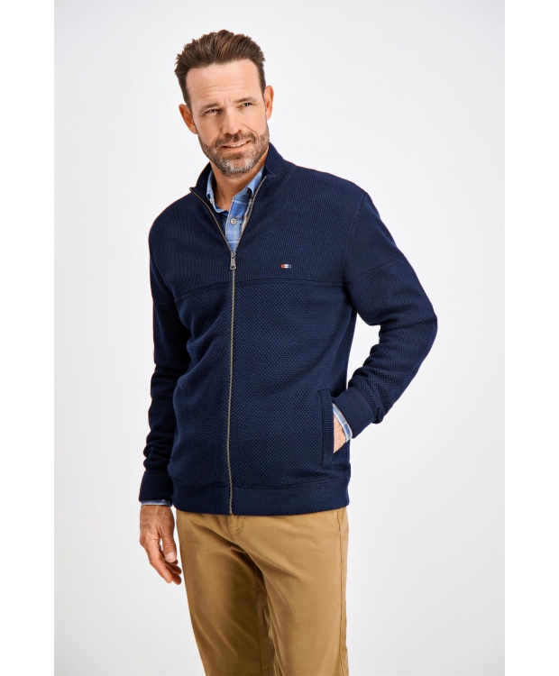 BISON Navy strikcardigan i uldblanding til herre
