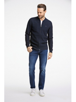 BISON Struktureret  strik cardigan i Navy til herre