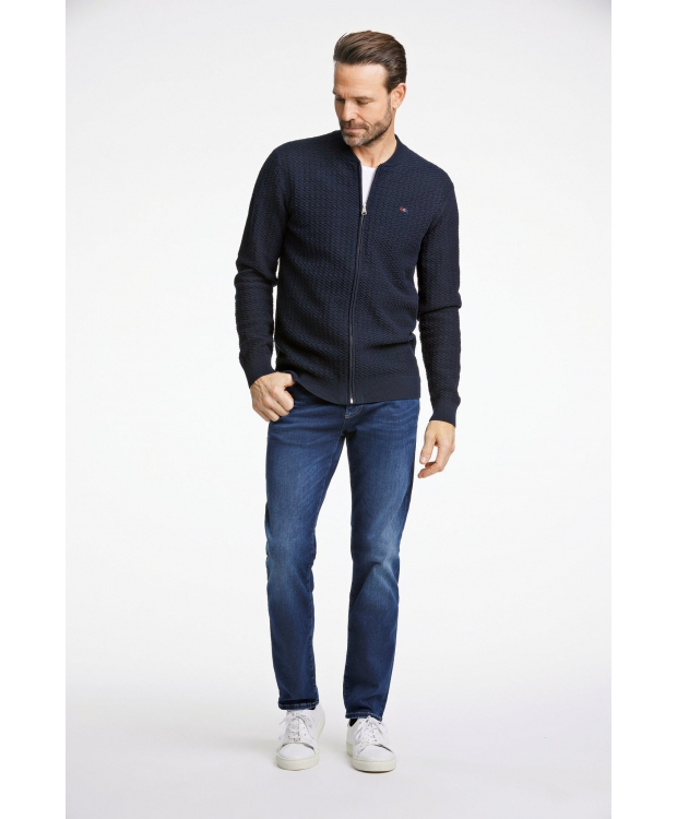 BISON Struktureret  strik cardigan i Navy til herre