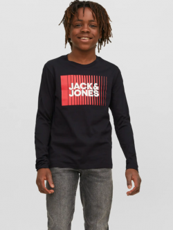 Jack & Jones Junior bluse i sort med print til drenge