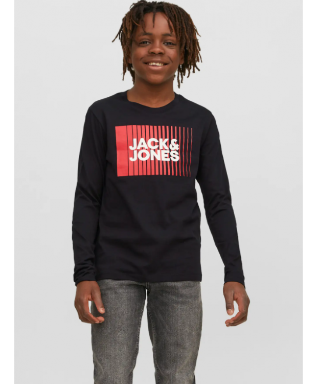 Jack & Jones Junior bluse i sort med print til drenge