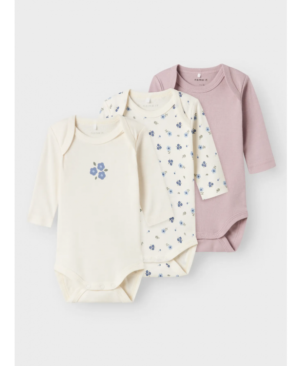 Name it 3pak flower bodystockings til piger