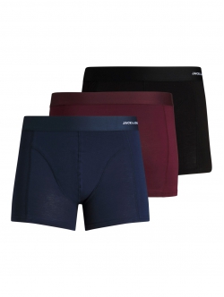 Jack & Jones 3-Pak Bambus Underbukser i Sort, Navy & Bordeaux til Herre – Bløde & Åndbare Trunks